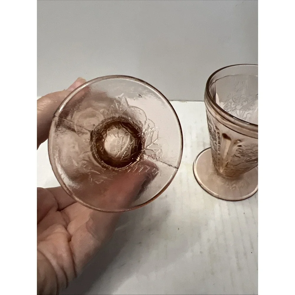 Pair Of Hocking Pink Depression Princess Design Footed Tumblers/Parfaits Glasses